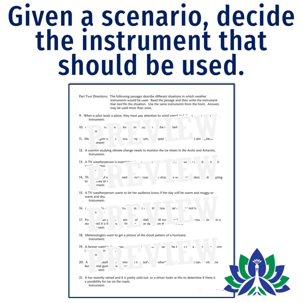 Weather Instruments Worksheet - Flying Colors Science