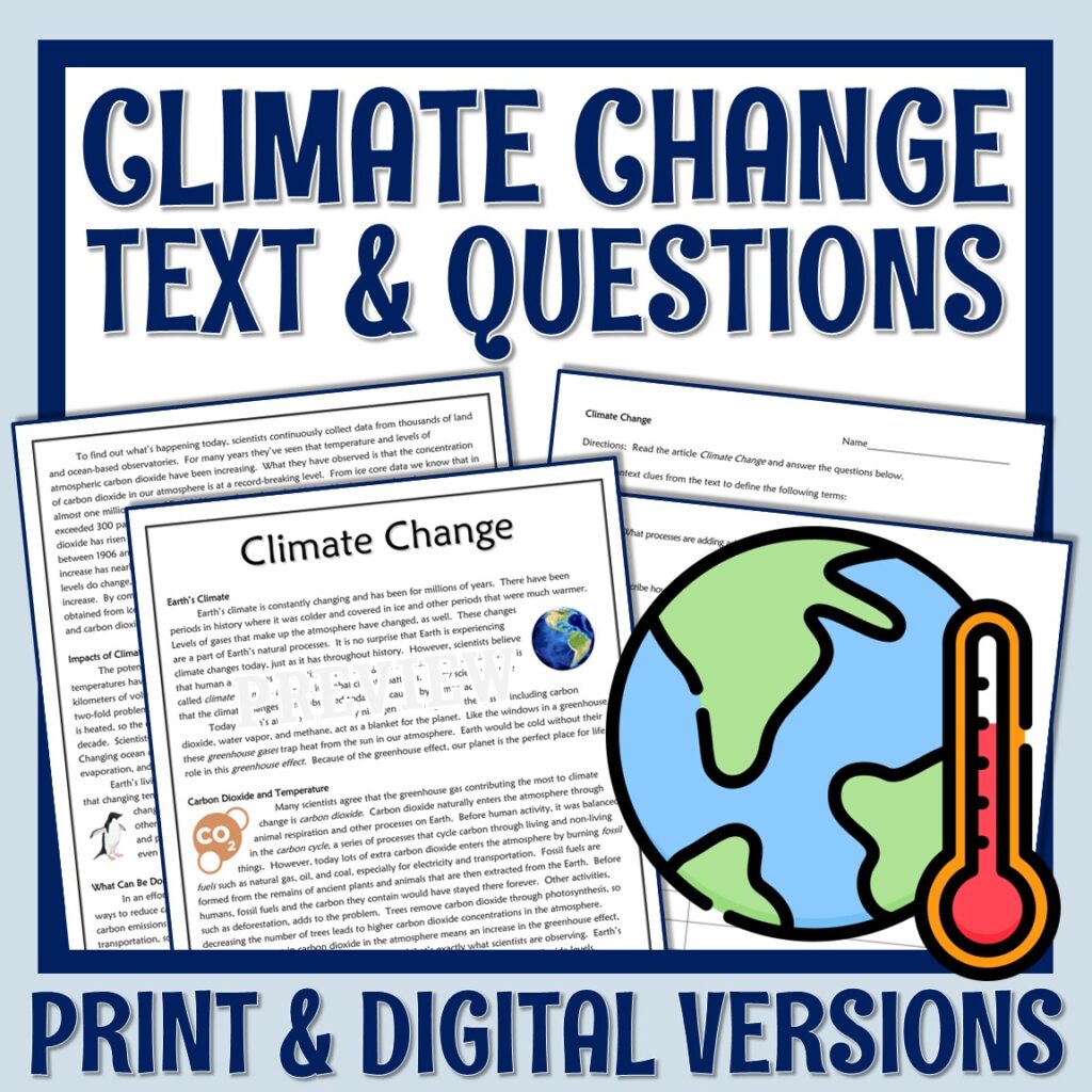 Climate Change Reading Article and Worksheet - Flying Colors Science