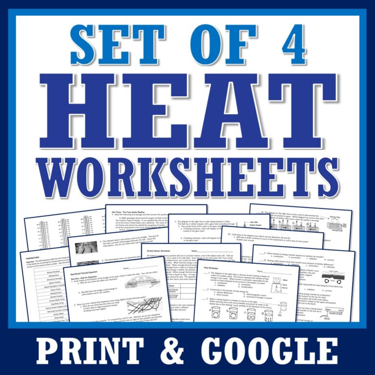 Set Of 4 Thermal Energy And Heat Worksheets Flying Colors Science 8927