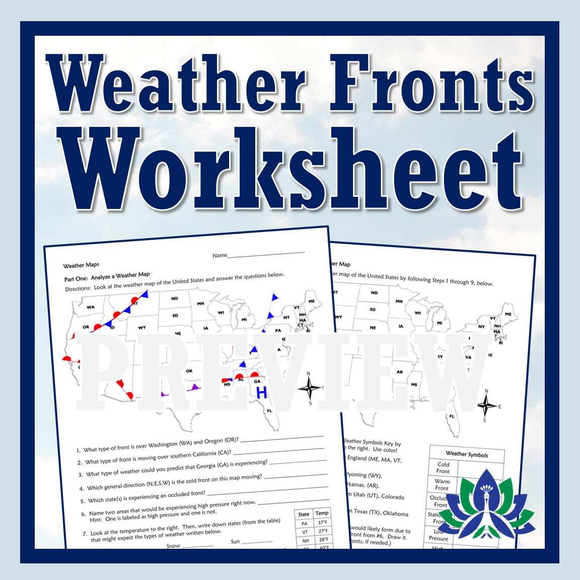 Weather Fronts And Weather Maps Worksheet Flying Colors Science