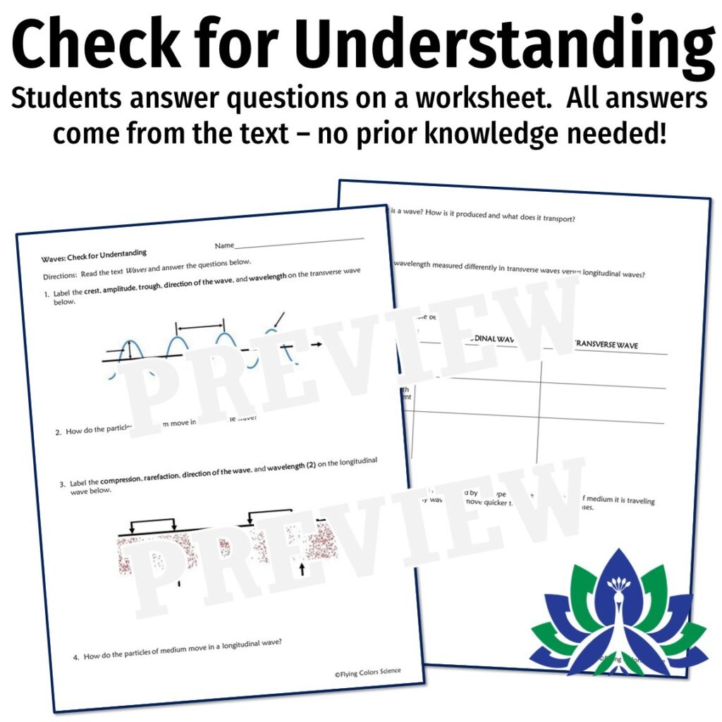 Properties of Waves Reading with Worksheet - Flying Colors Science