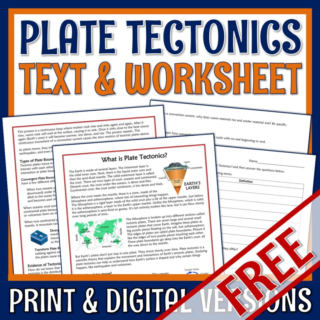 Plate Tectonics Reading Article and Worksheet - Flying Colors Science