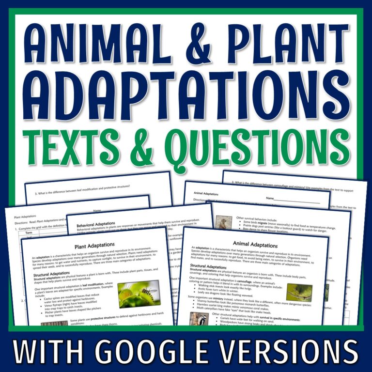 Plant and Animal Adaptations Reading and Worksheet - Flying Colors Science