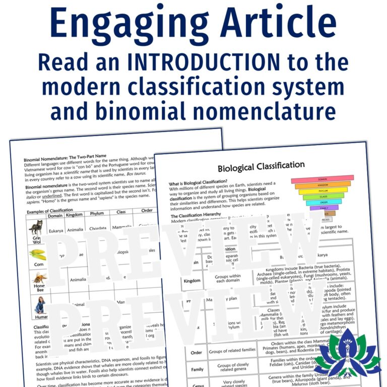 Biological Classification Reading & Worksheet - Flying Colors Science