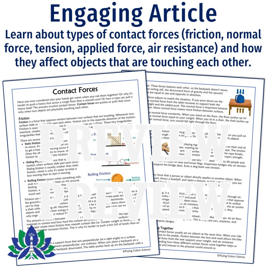 Forces Reading and Worksheet - Flying Colors Science